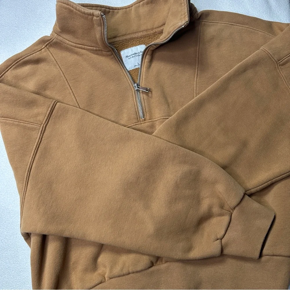 Abercrombie & Fitch Soft AF Cropped Quarter Zip Pullover Sweater - Camel Tan - Picture 7 of 9